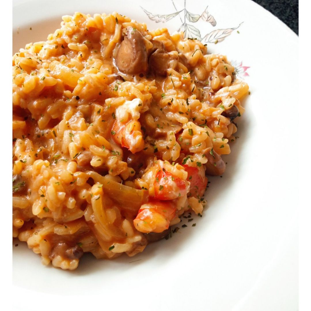 Risotto de langostinos y champiñones Risotto de langostinos y champiñones