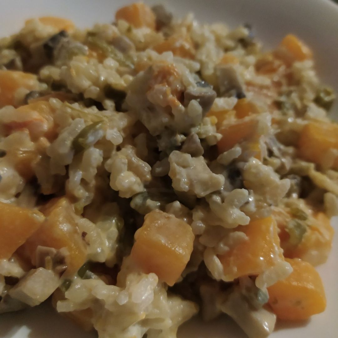 Risotto con calabaza, champiñones y judías Risotto con calabaza, champiñones y judías