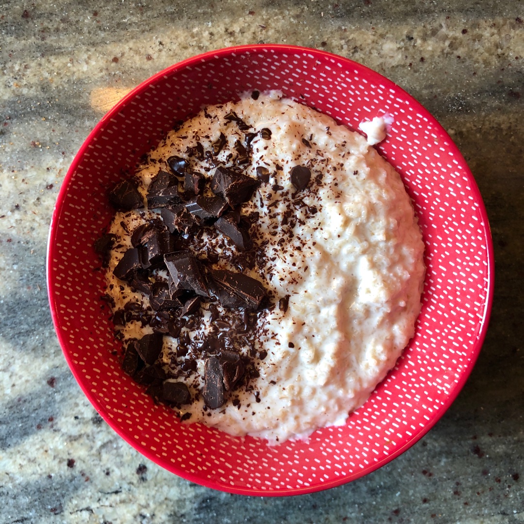 Porridge con chocolate negro y canelaStep 0