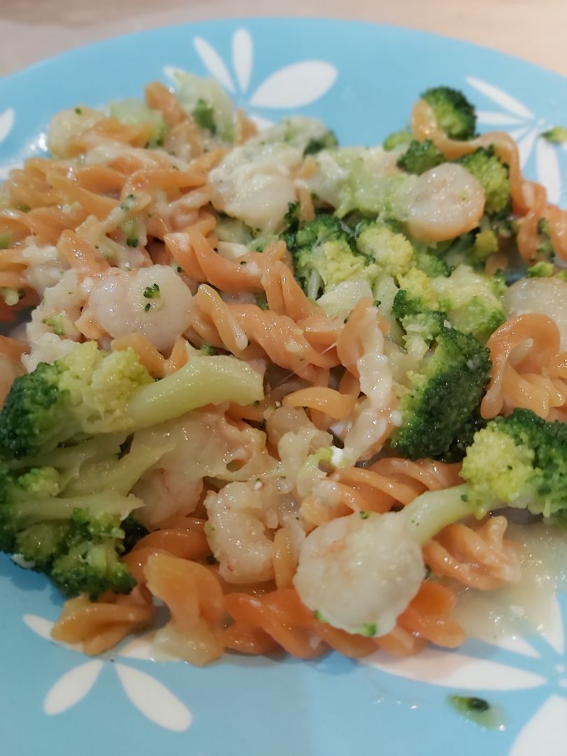 Espirales de lenteja con gambas y brocoli Espirales de lenteja con gambas y brocoli