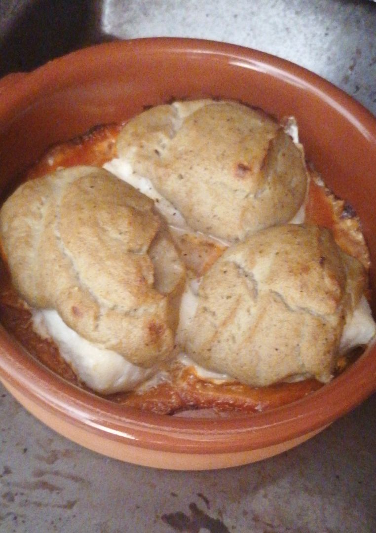 Merluza con graten de setas Merluza con graten de setas