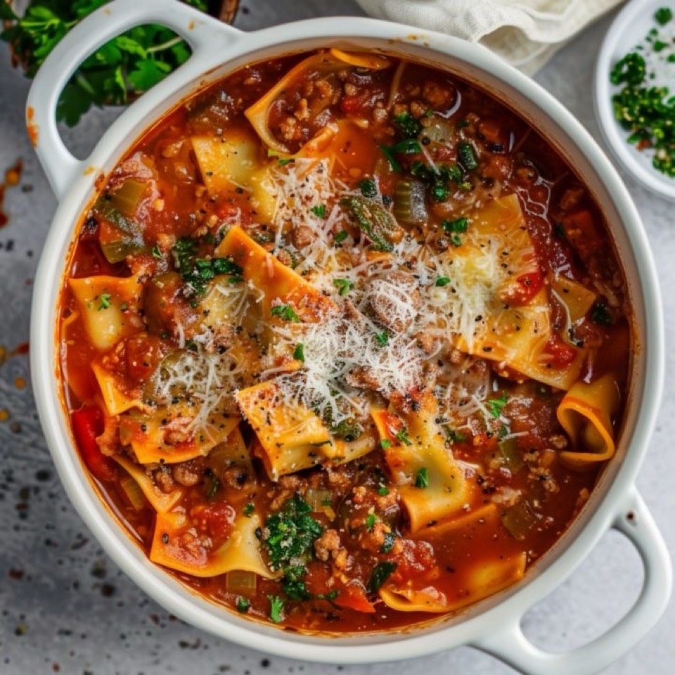 Sopa boloñesa al estilo lasaña Sopa boloñesa al estilo lasaña