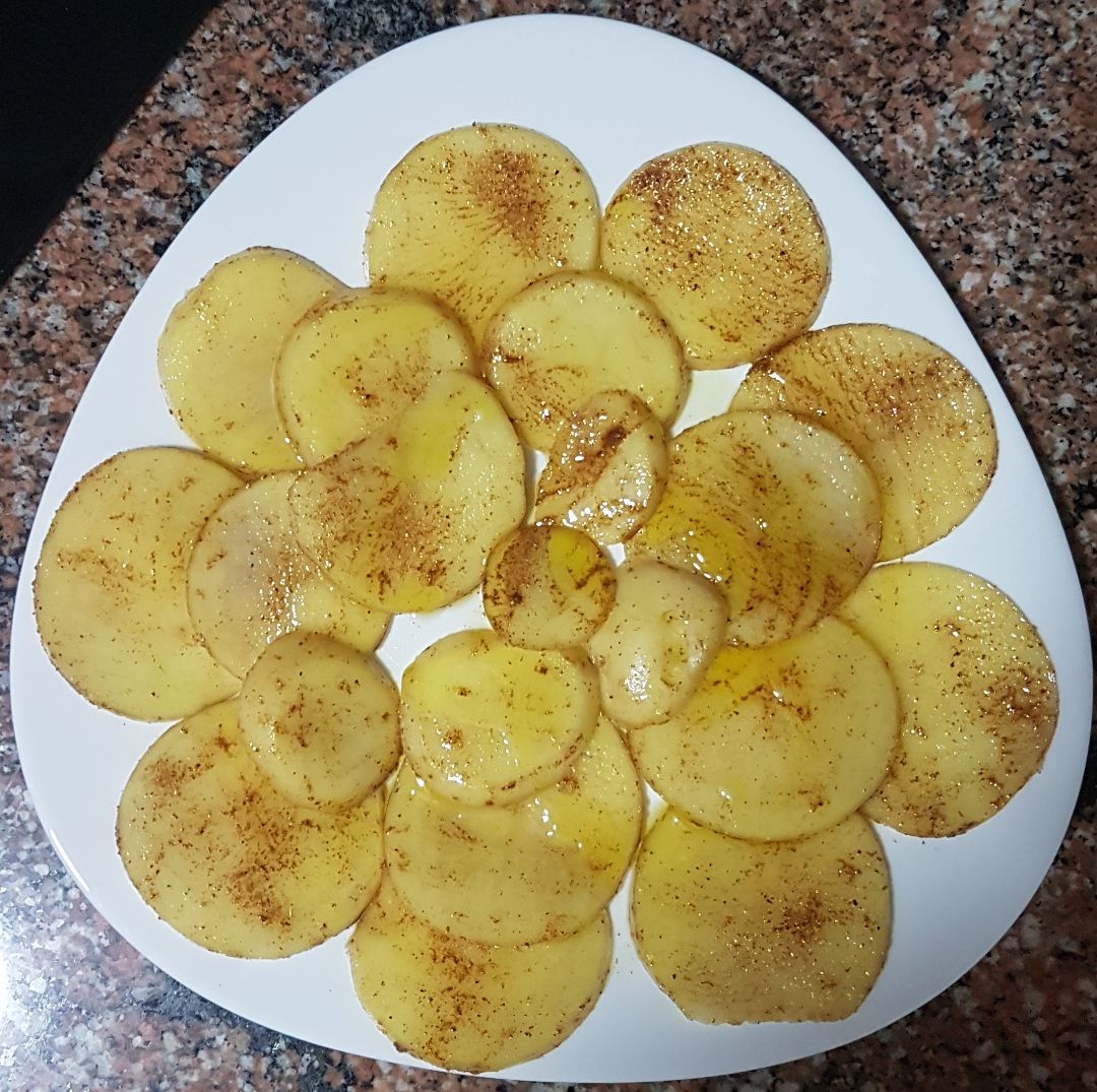 Guarnición de Patatas al micro Paso 1 Guarnición de Patatas al micro Paso 1