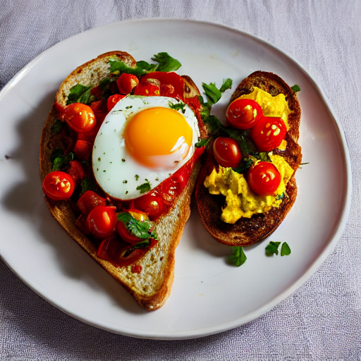 Tostadas con guacamole, huevos y tomate