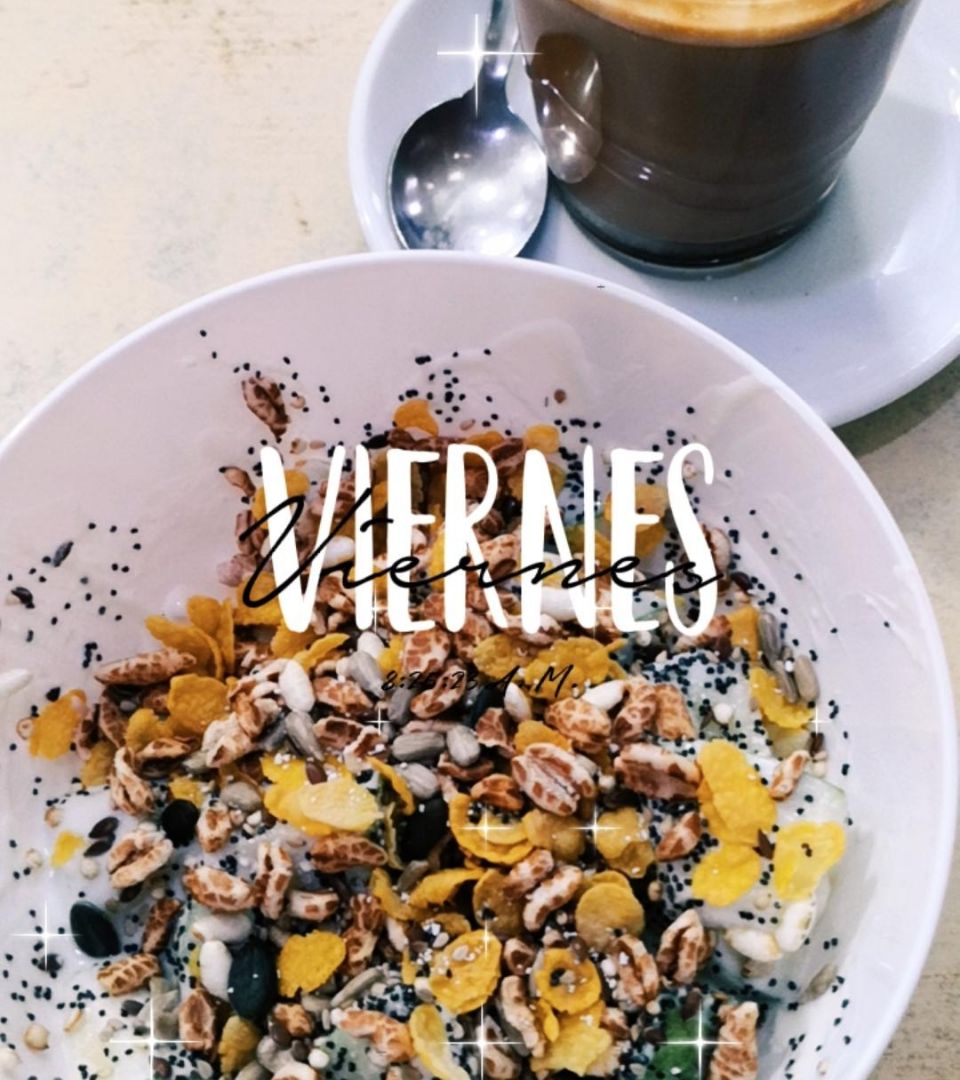 Bol de queso batido con manzana, mix de cereales sin azucar y semillas varias