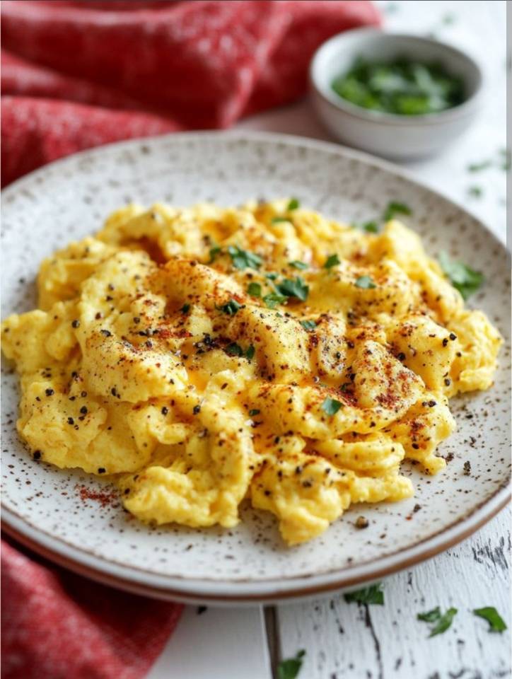Huevos revueltos con cúrcuma y pimienta 