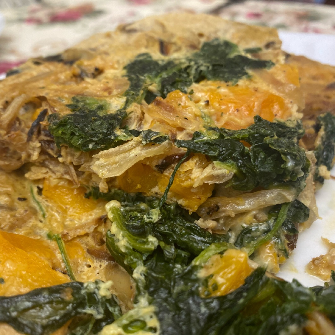 Tortilla de calabaza y espinacas a la torta del casar.