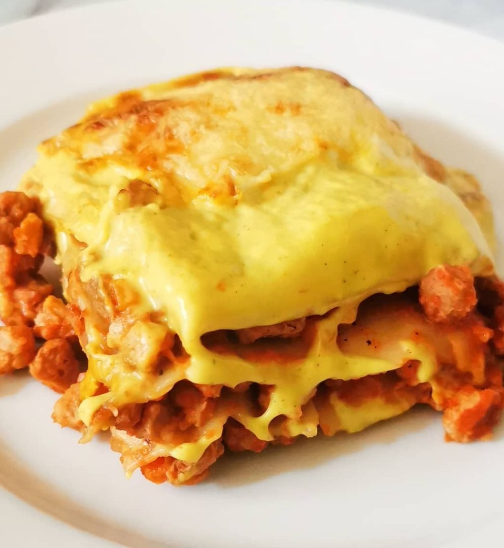 Lasagna de soja texturizada con Ras-el hanout Lasagna de soja texturizada con Ras-el hanout