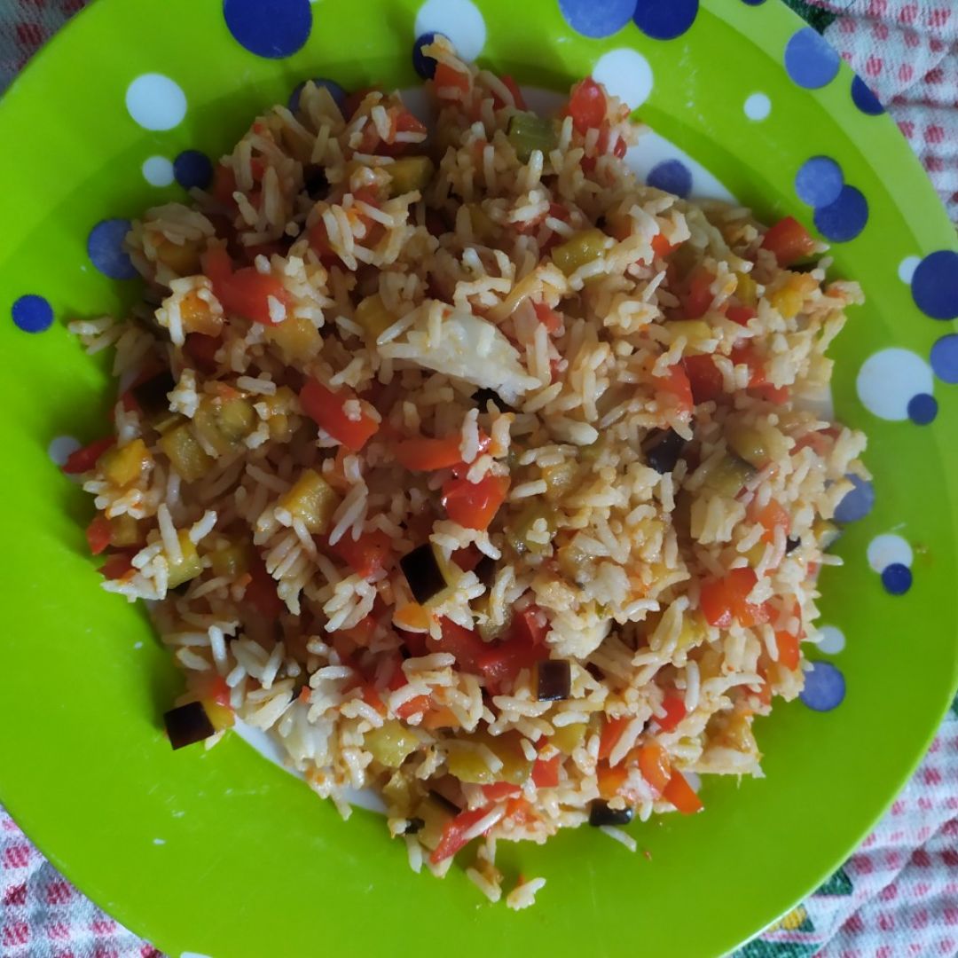 Arroz con pimiento y berenjena