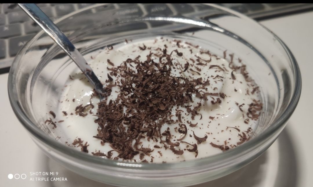 Iogurt cremoso desnatado sin lactosa con chocolate orgánico 95% sin azúcares. Iogurt cremoso desnatado sin lactosa con chocolate orgánico 95% sin azúcares.