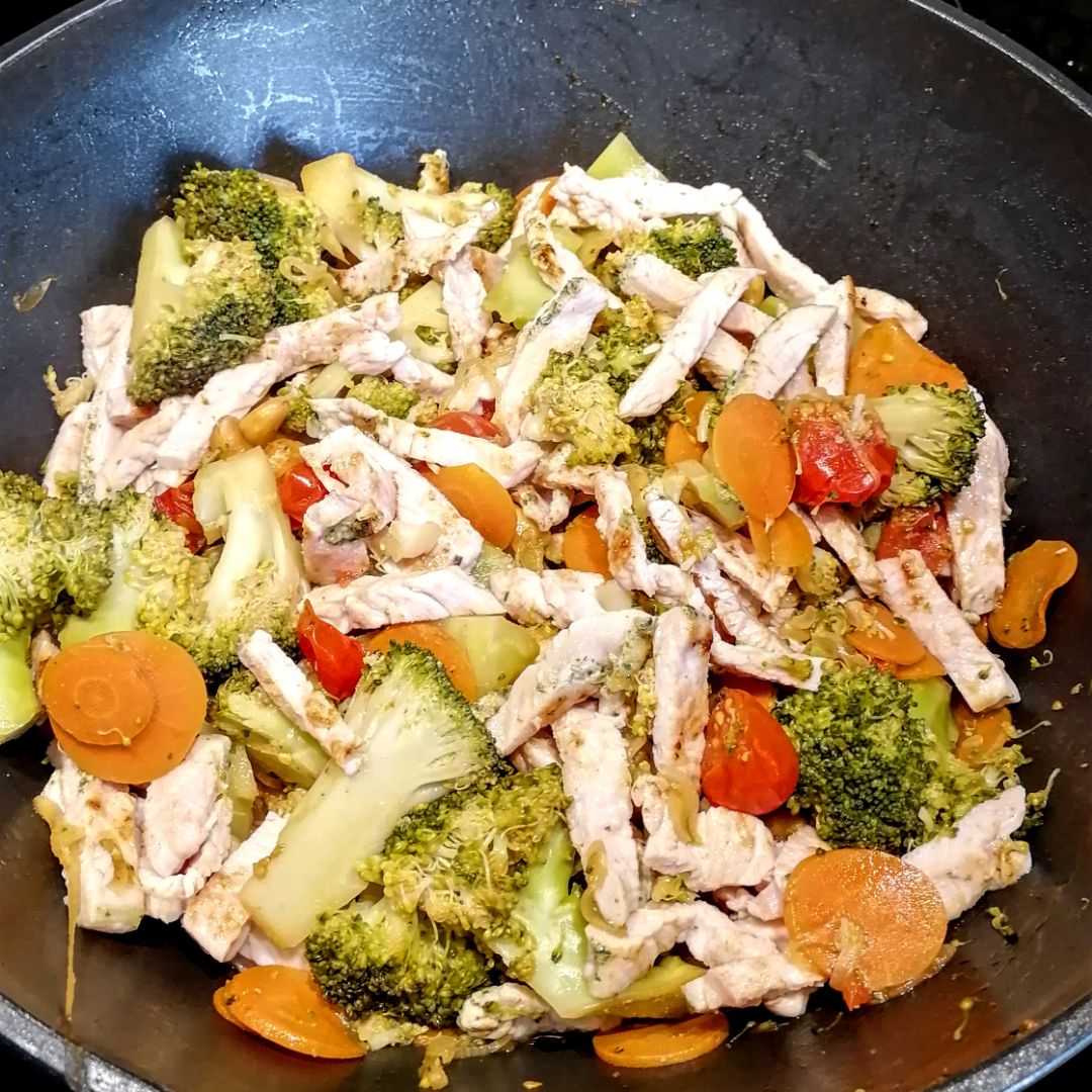 Brócoli al wok con pavo