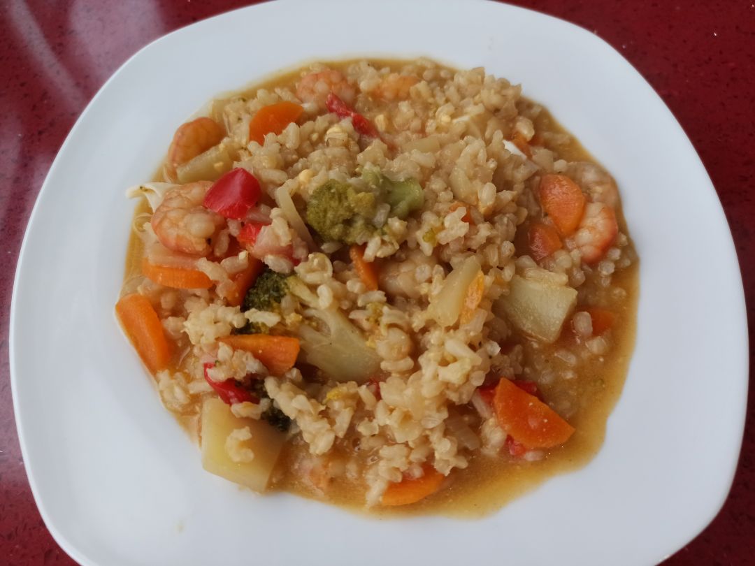 Arroz caldoso con verduras y gambas Arroz caldoso con verduras y gambas
