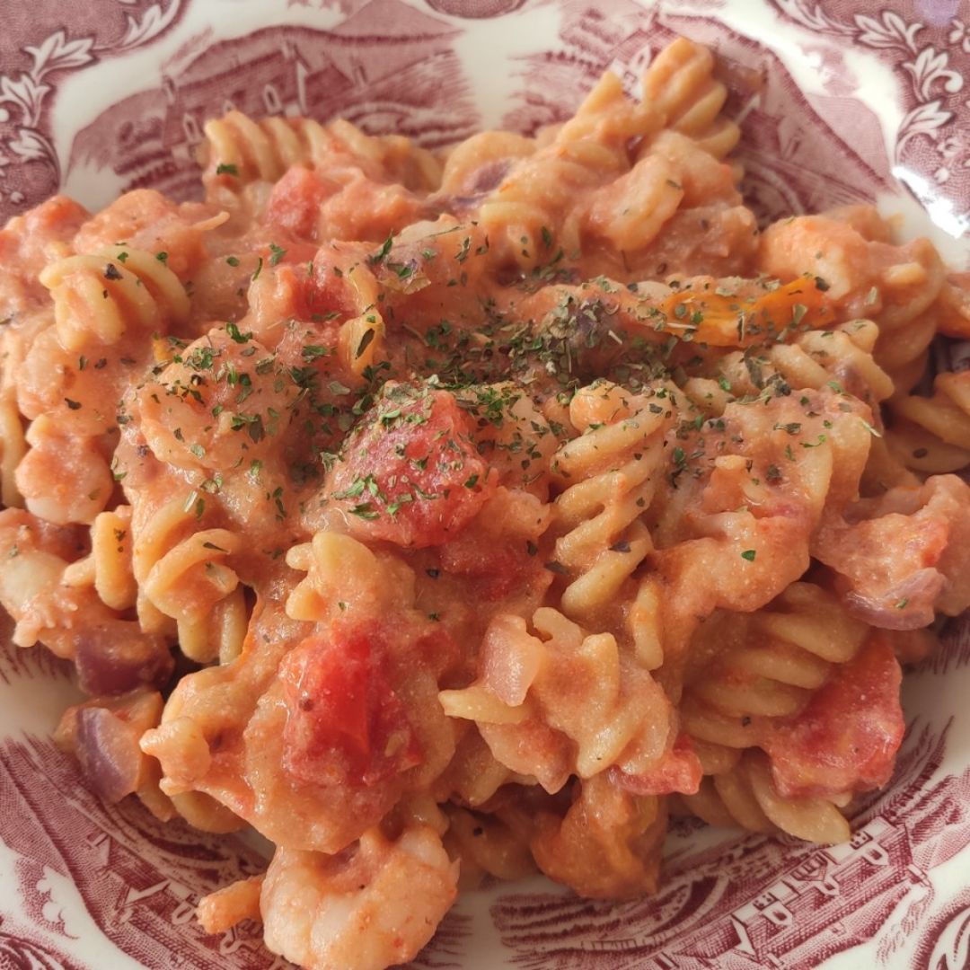 Pasta con gambas en salsa de ricota Pasta con gambas en salsa de ricota