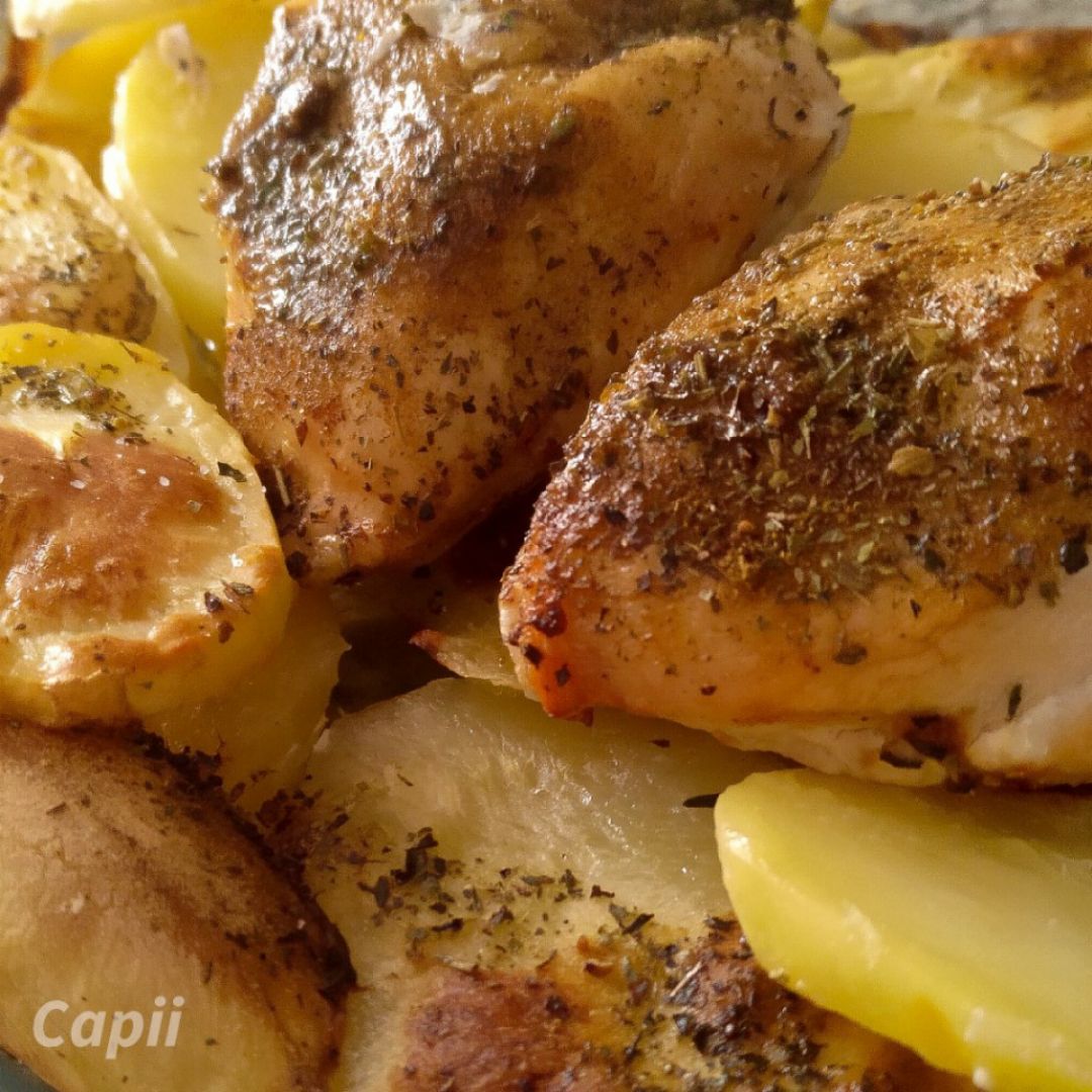 Pollo asado con patatines 🍁🥔