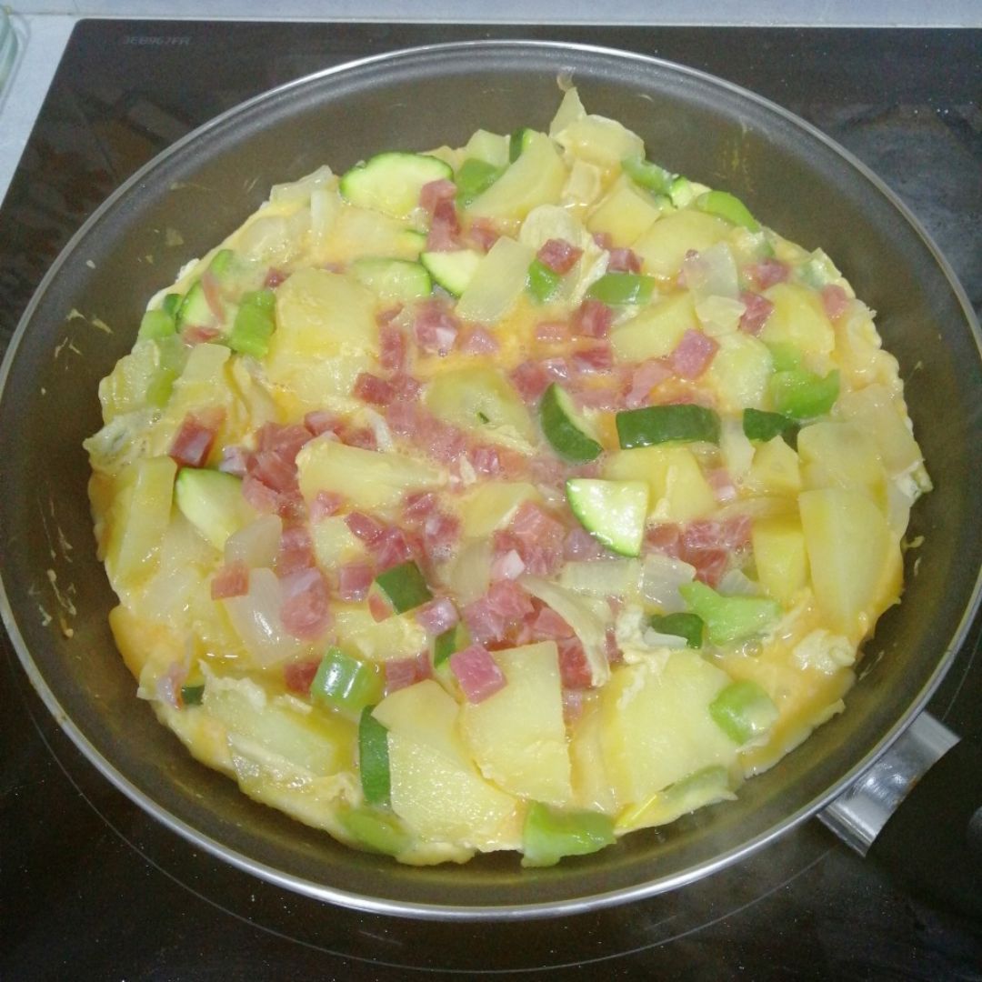 Tortilla de verduras y jamón  Paso 3