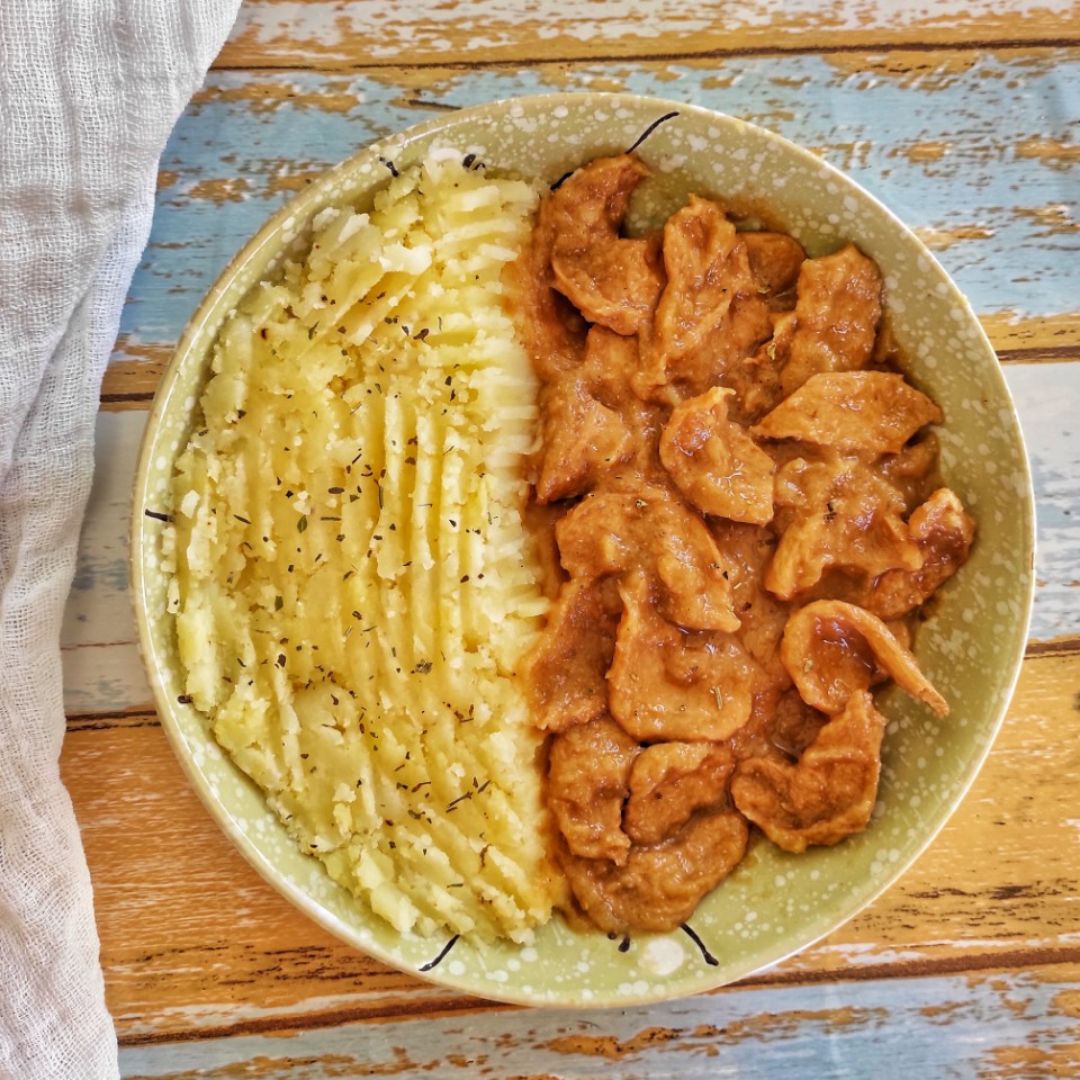 Pollo vegano a la mostaza Pollo vegano a la mostaza