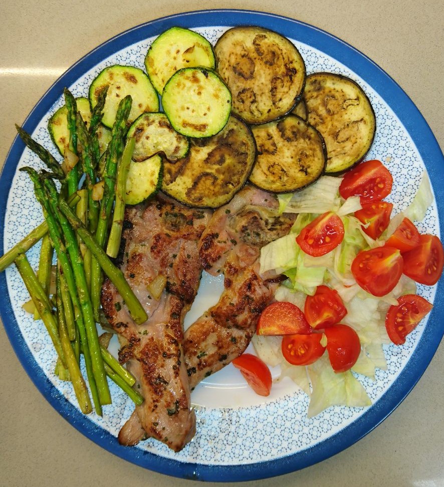 Chuletas de pavo con verdura