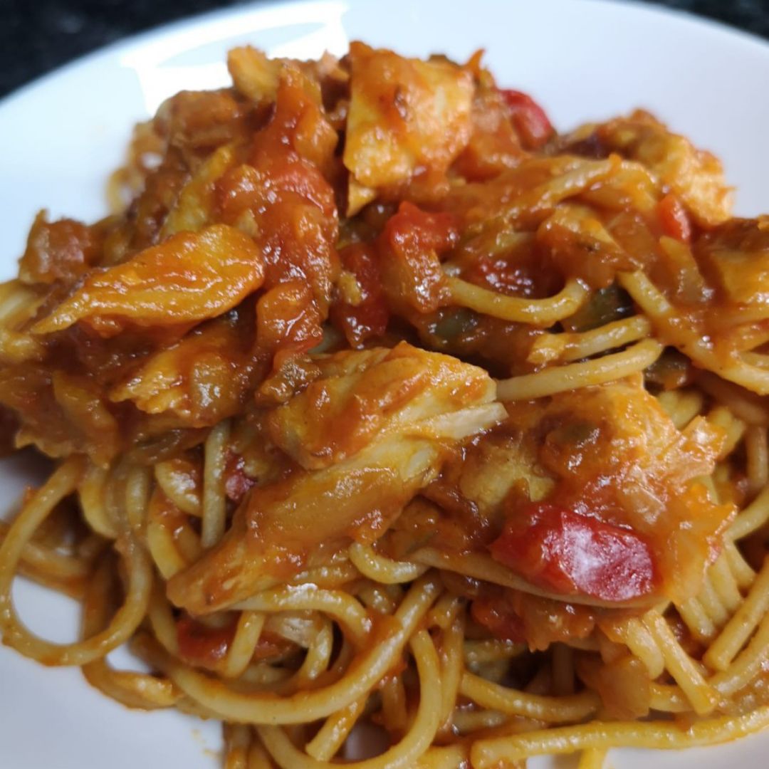 Espaguetis con heura y verduras Paso 4 Espaguetis con heura y verduras Paso 4