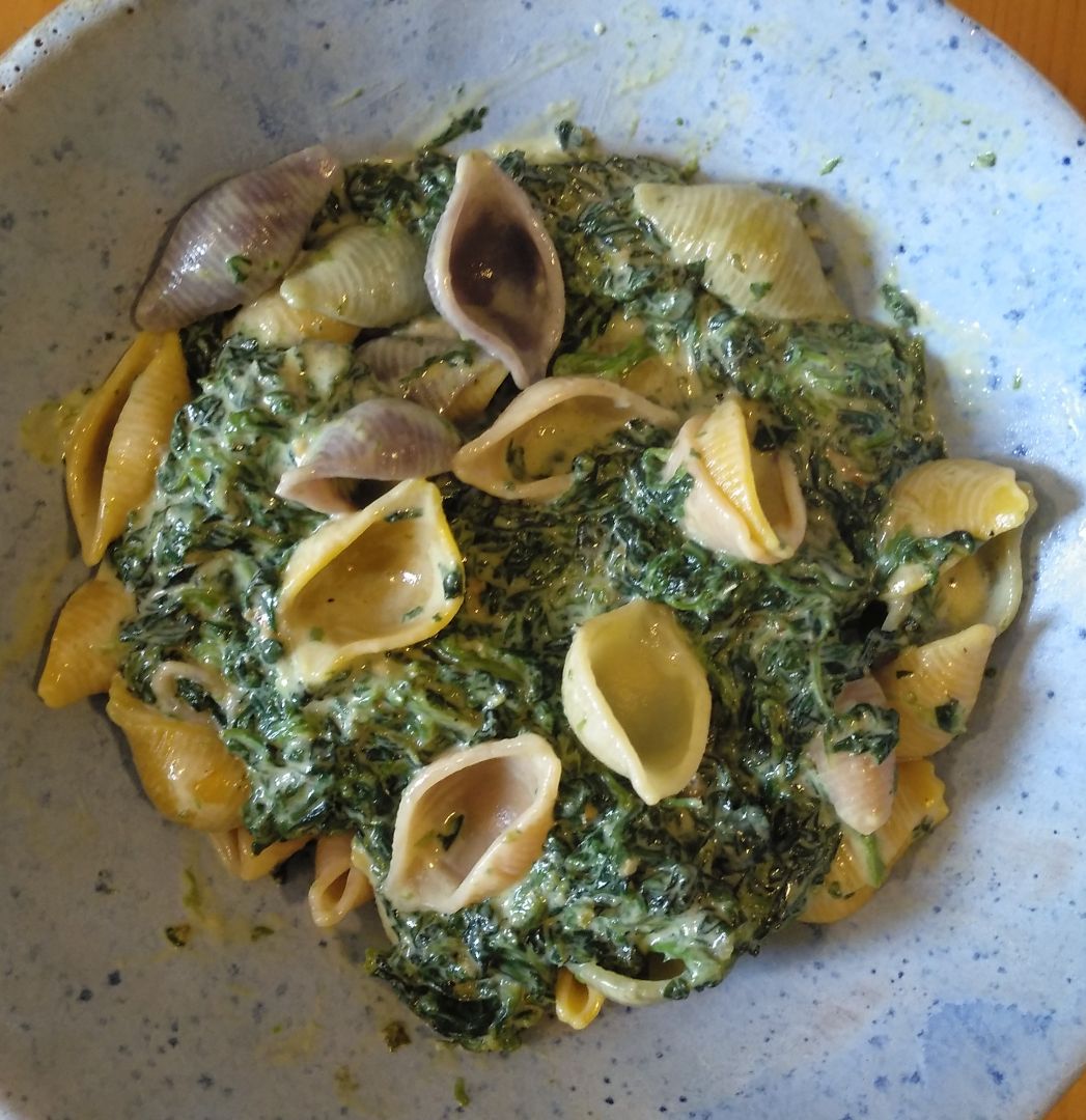 Pasta con salsa de espinaca y Roquefort