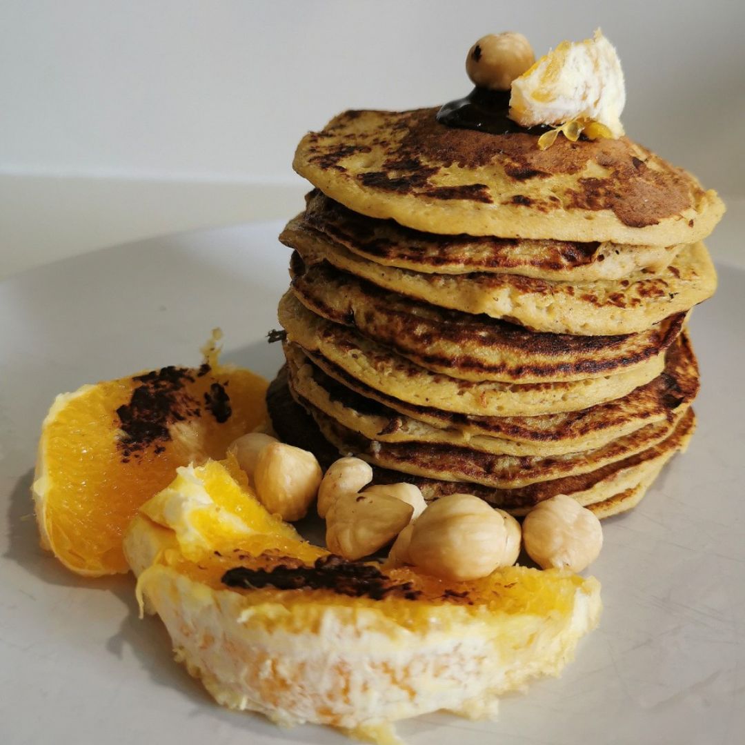 Tortitas fit de naranja, plátano y chocolate 🍊🍌🍫 Tortitas fit de naranja, plátano y chocolate 🍊🍌🍫