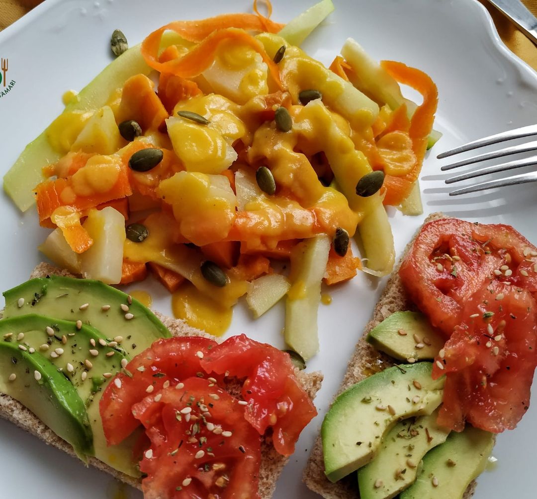 Verduras rehogadas y tostadas