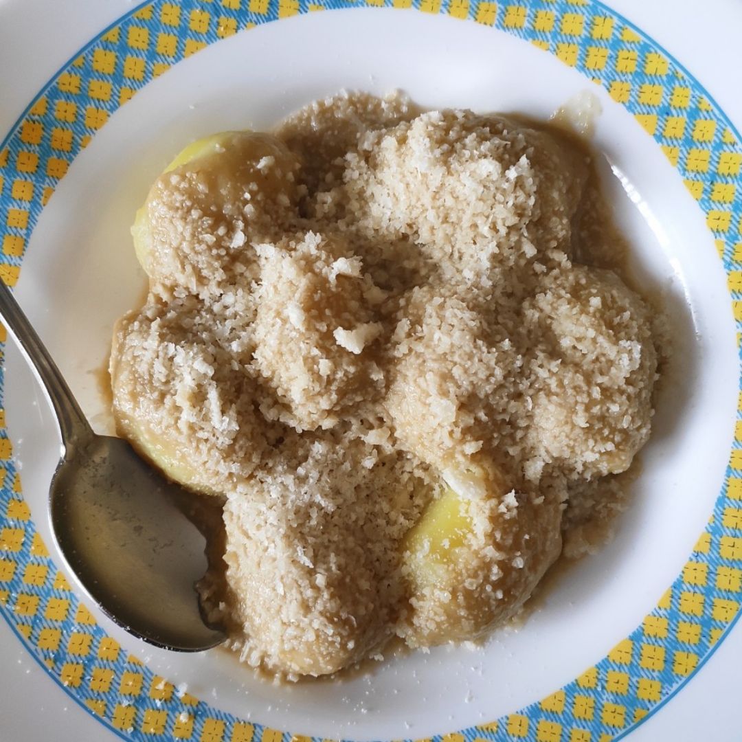 Ñoquis de pesto con salsa de pera🍐y grana padano