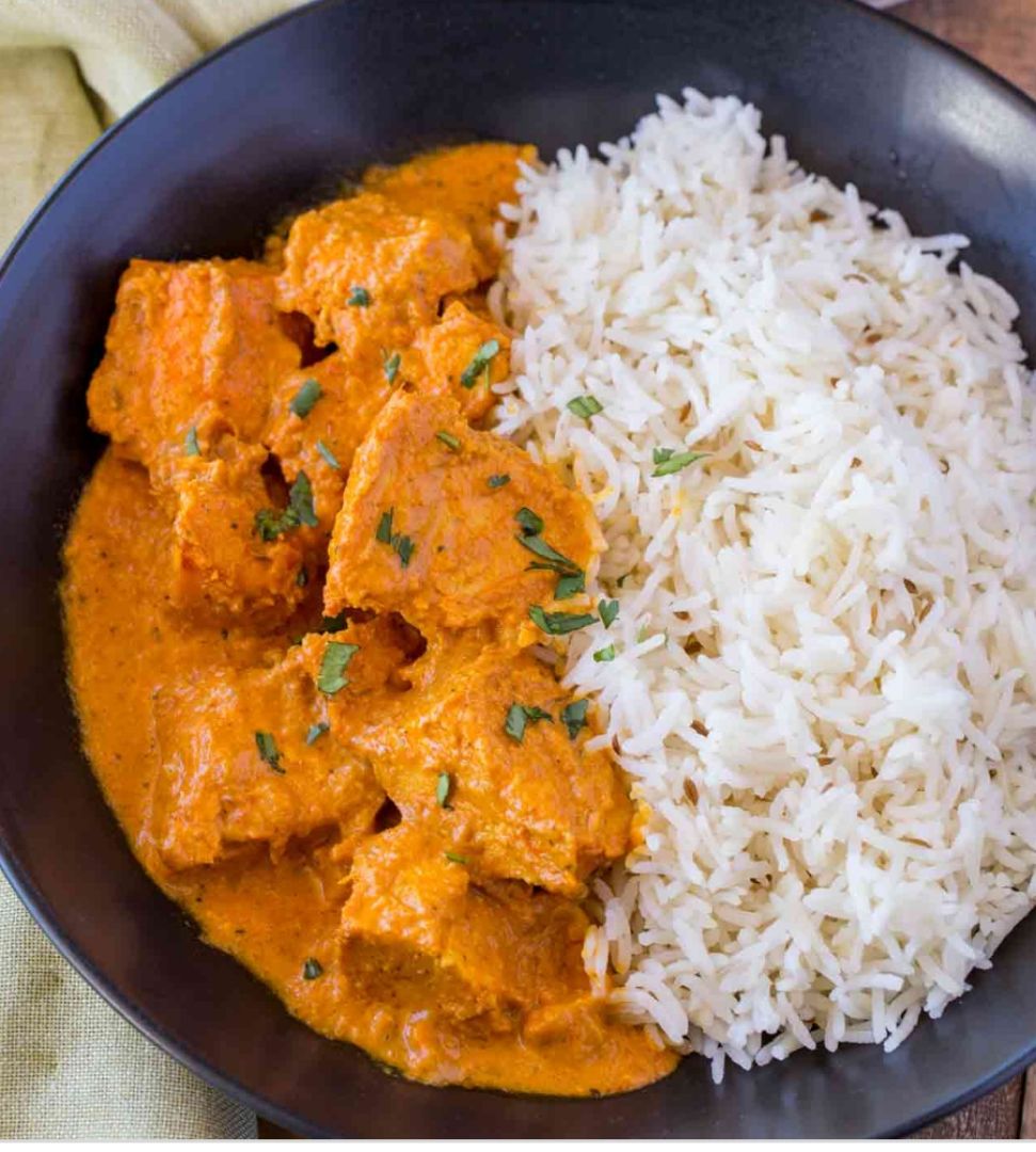 Pavo al curry con arroz basmati
