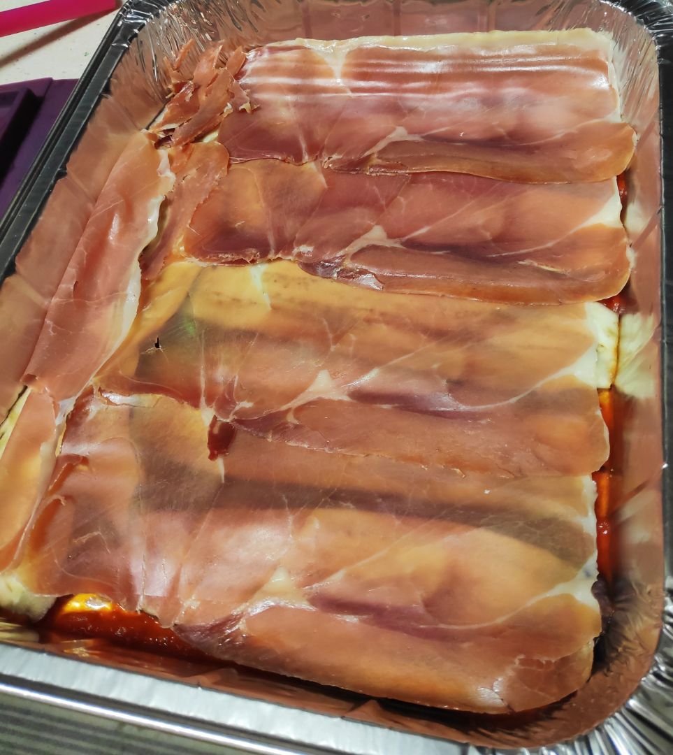 Lasaña de berenjena con espinacas, setas y jamón. Paso 3 Lasaña de berenjena con espinacas, setas y jamón. Paso 3