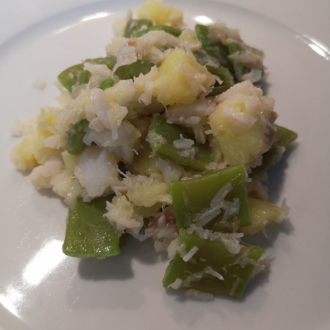Migas de Bacalao con judía verde y patata Migas de Bacalao con judía verde y patata