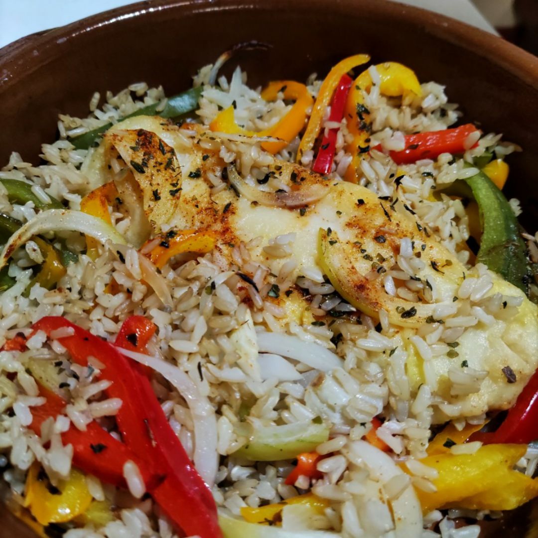 Merluza al horno con verduras