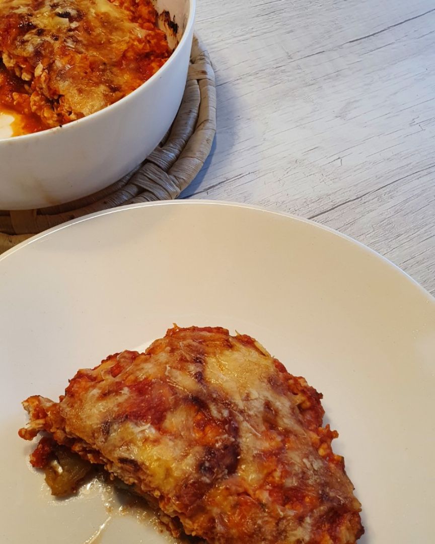 Gratinado de berejena con pollo Gratinado de berejena con pollo