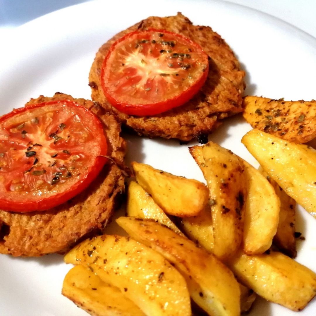 Hamburguesas de Fríjoles y patatas al horno