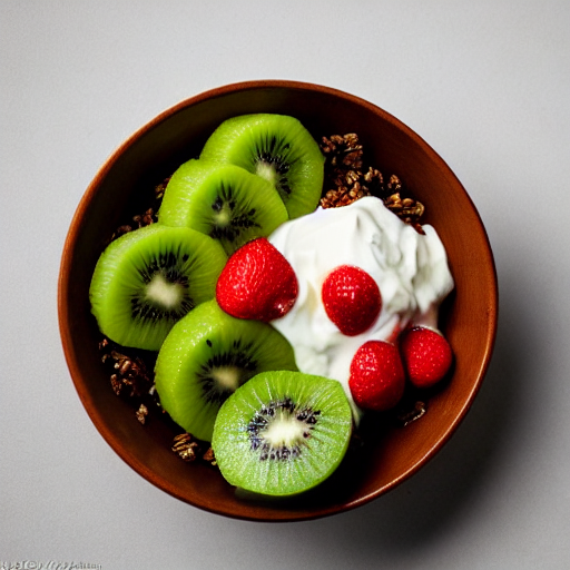 Bowl de fruta con copos de avena y yogur