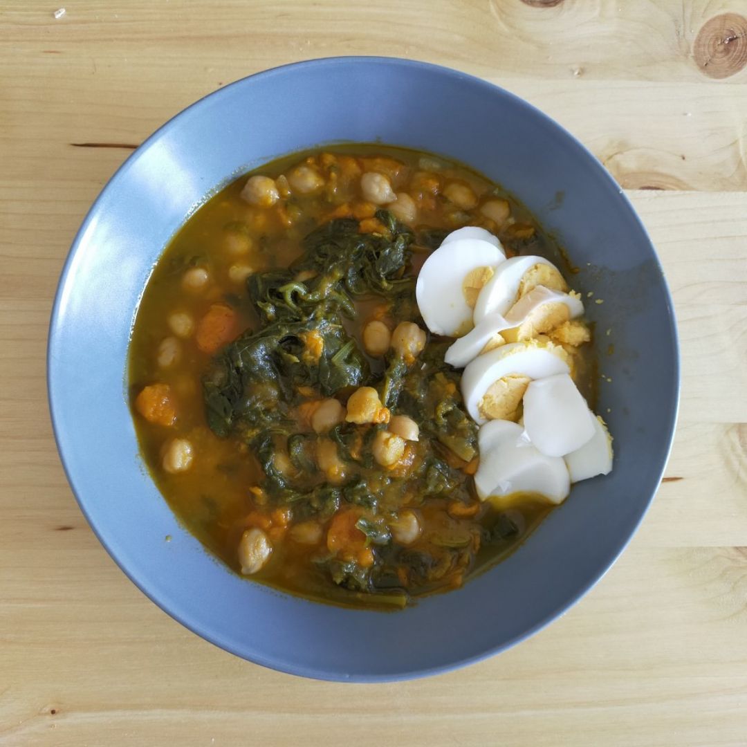 Potaje de garbanzos, espinacas y boniato en thermomix