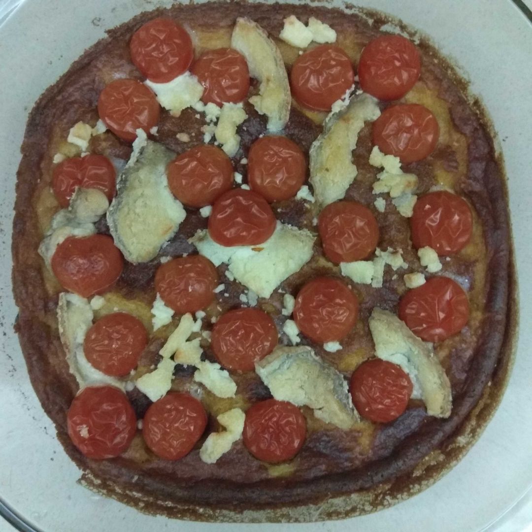 Fainá con cherry y queso de cabra Fainá con cherry y queso de cabra
