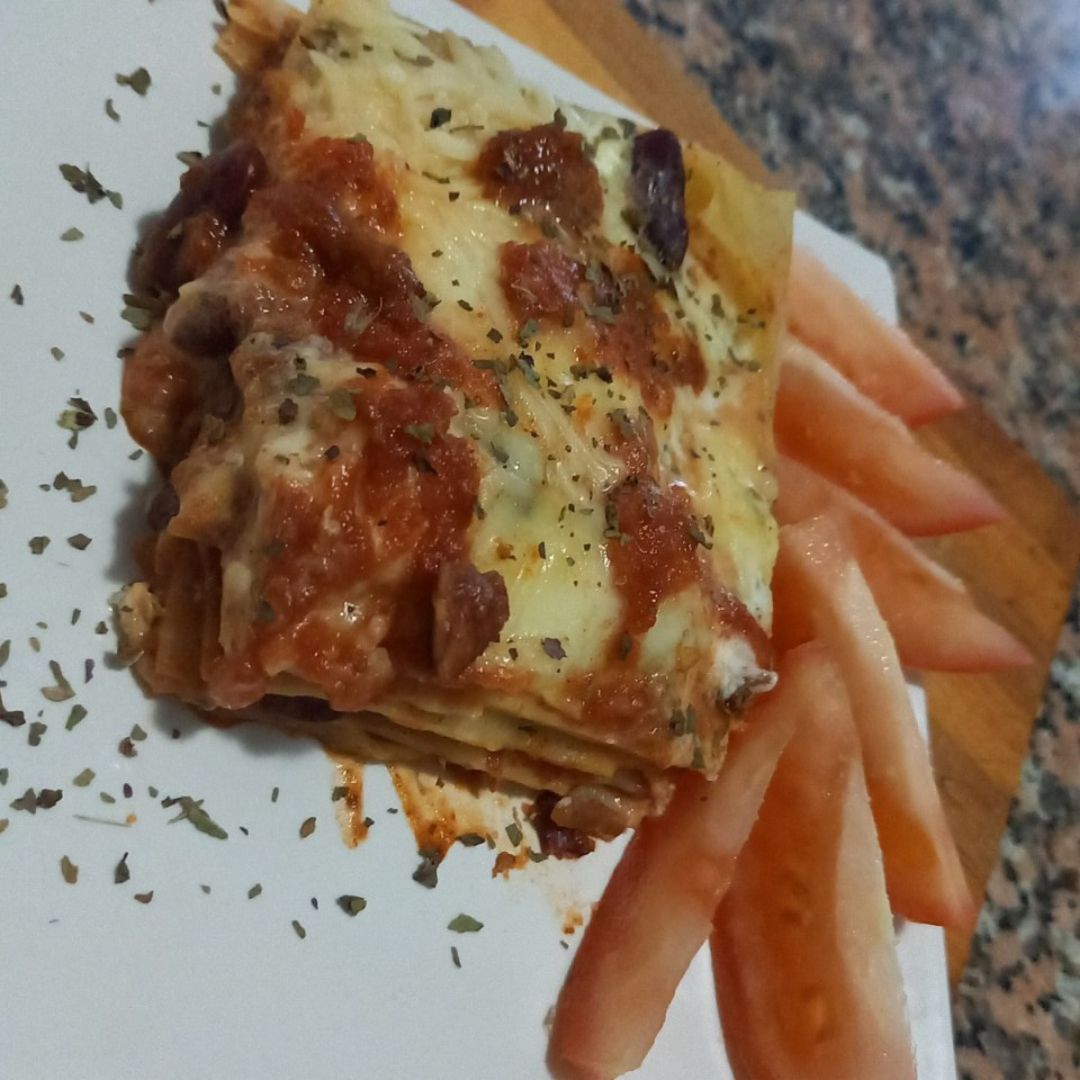 Lasaña de alubias rojas con Champiñones 
