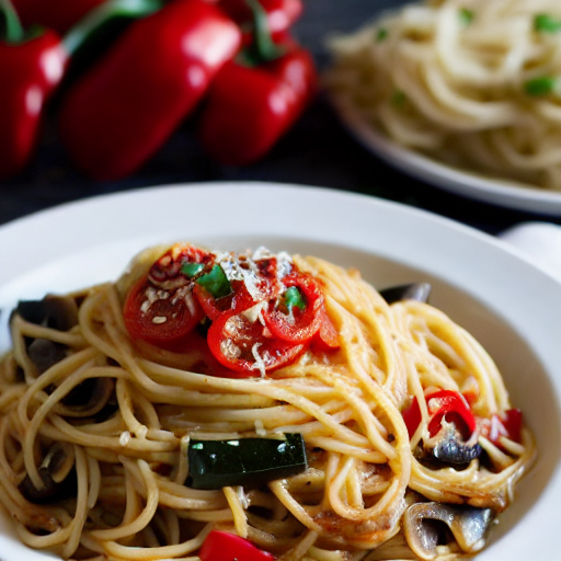Espaguetis con verduras y queso mozzarella