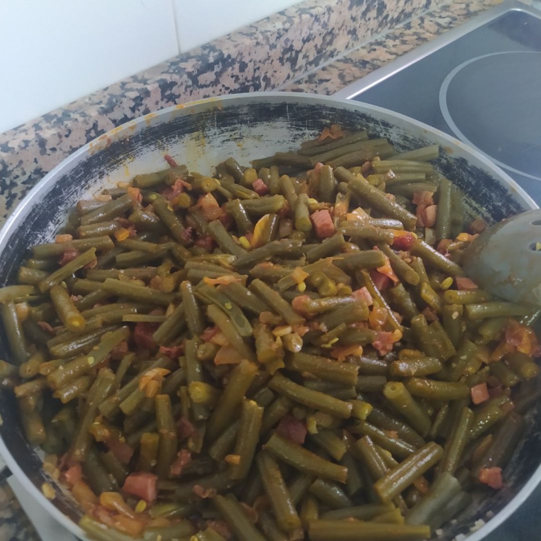 Judías Verdes con Jamón y huevo Paso 5 Judías Verdes con Jamón y huevo Paso 5