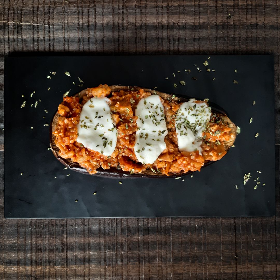 Berenjena rellena vegetariana Berenjena rellena vegetariana