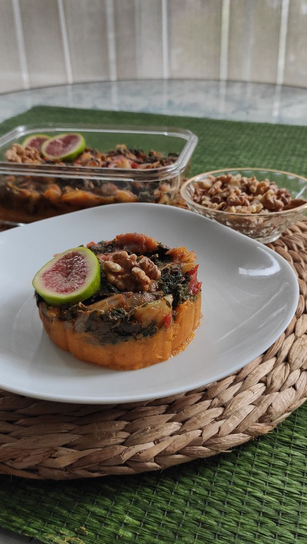 Timbal de acelgas, higos y boniato Timbal de acelgas, higos y boniato