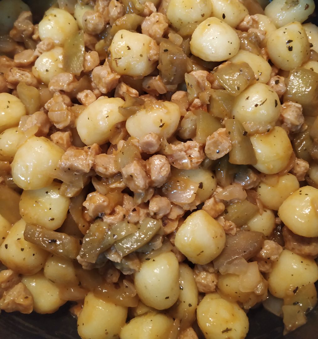 Ñoquis con berenjena y soja texturizada Ñoquis con berenjena y soja texturizada