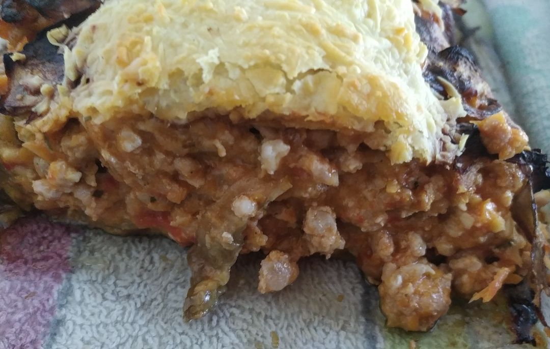 Lasaña de berenjena y carne. Lasaña de berenjena y carne.