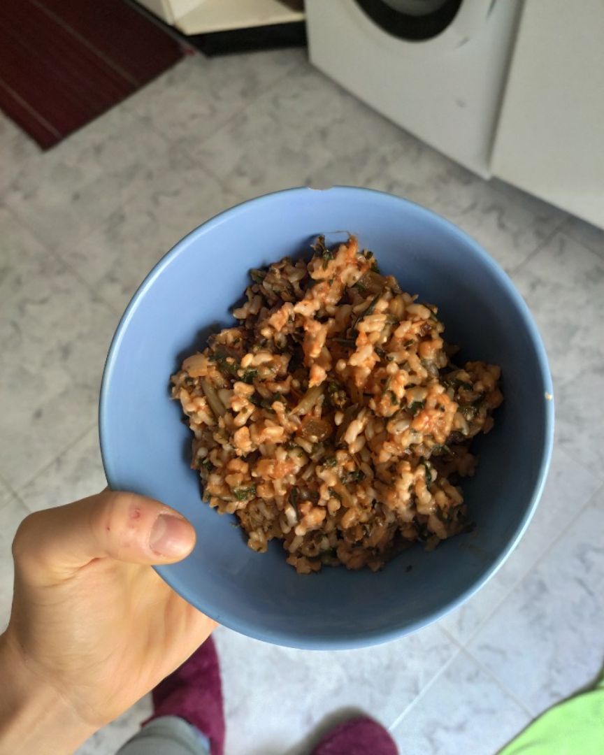 Arroz con merluza y acelga. Arroz con merluza y acelga.