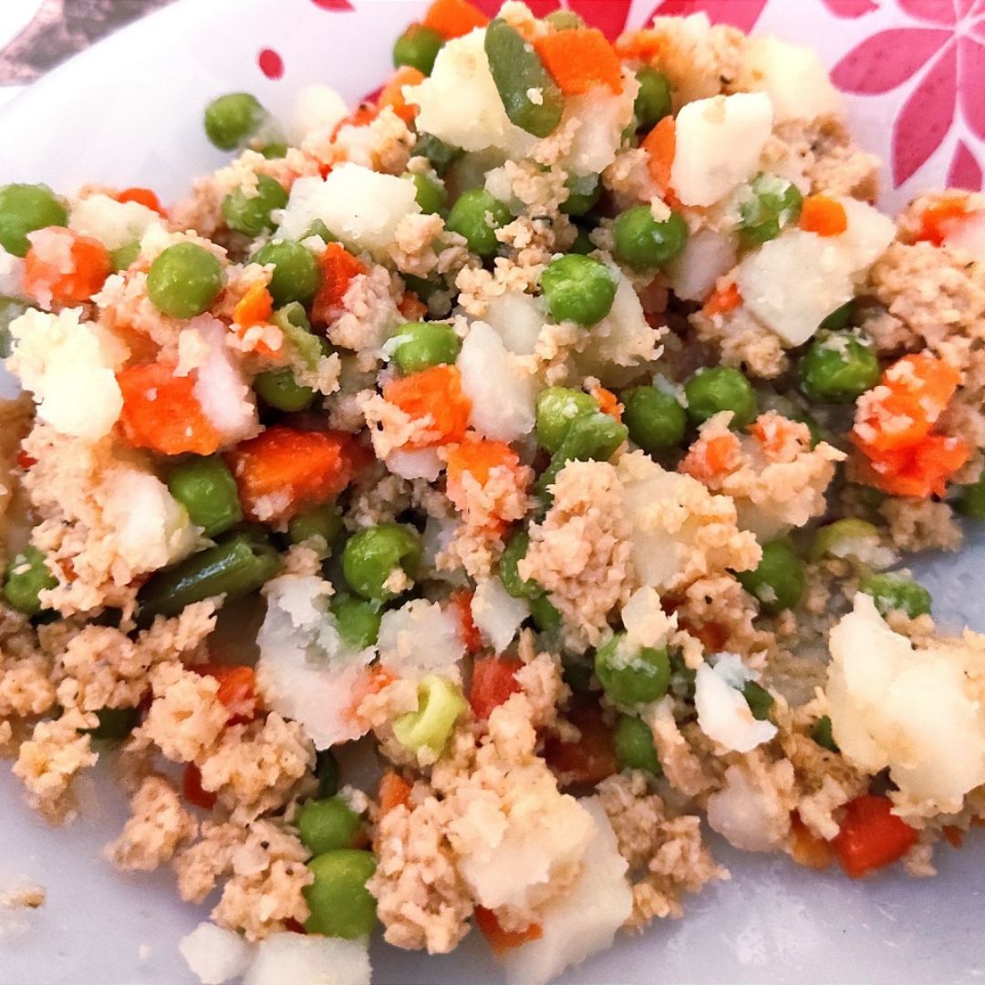 Verduras con "carne picada" vegana Verduras con "carne picada" vegana
