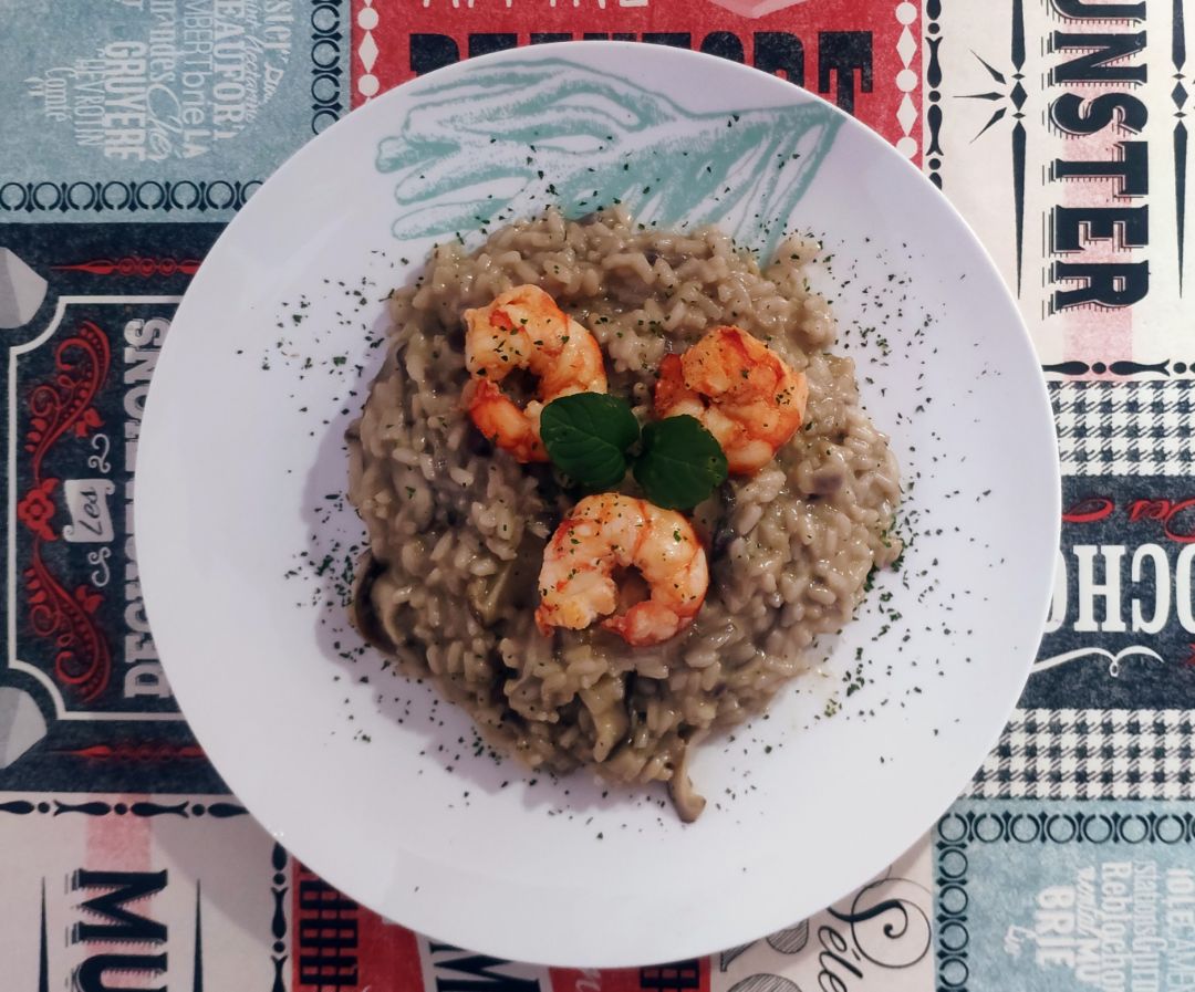 Risotto de shiitake y gambas Risotto de shiitake y gambas