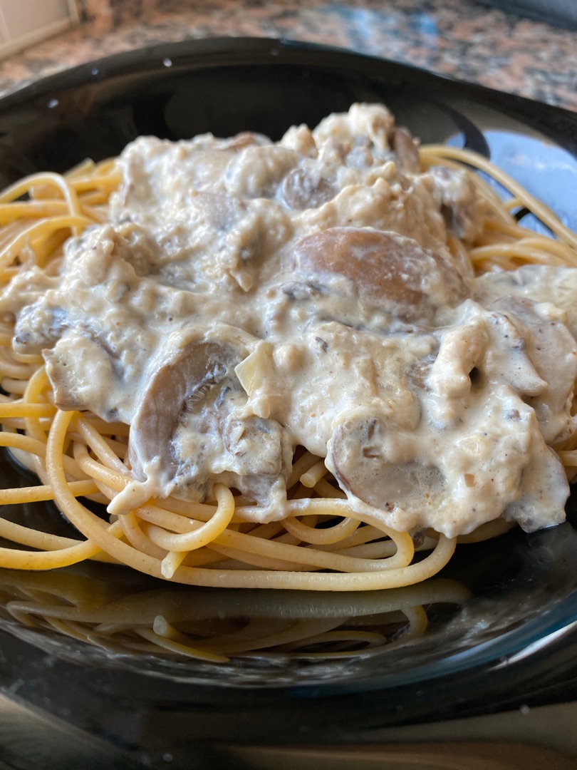 Espaguetis con champiñones Portobello 