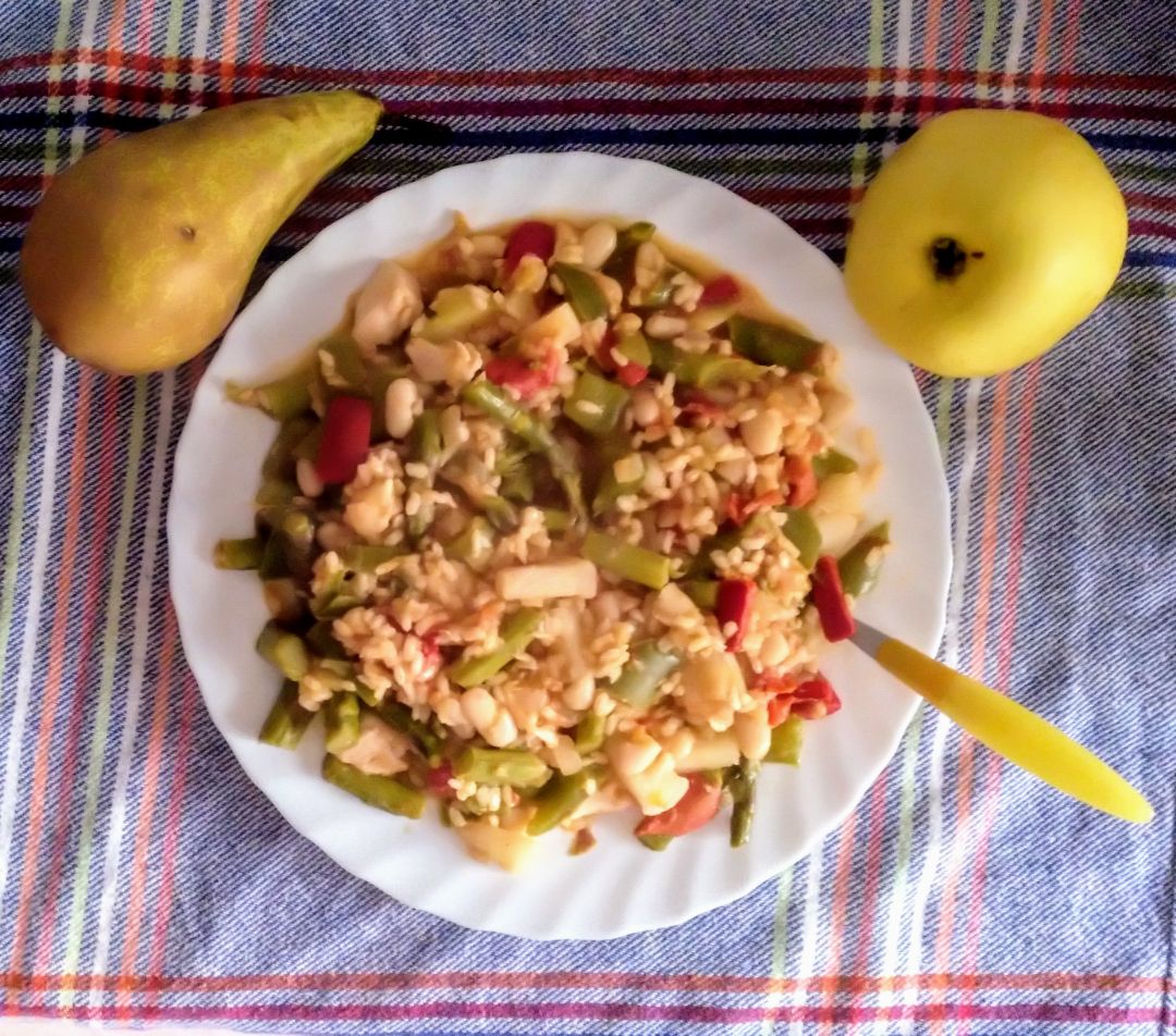 Judías Blancas con Espárragos verdes y Arroz Integral 