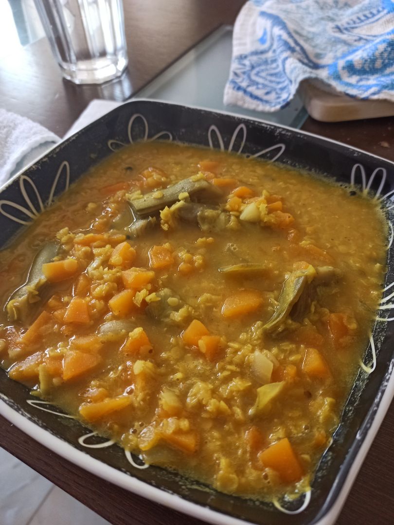 LENTEJAS ROJAS CON CALABAZA Y ALCACHOFA LENTEJAS ROJAS CON CALABAZA Y ALCACHOFA