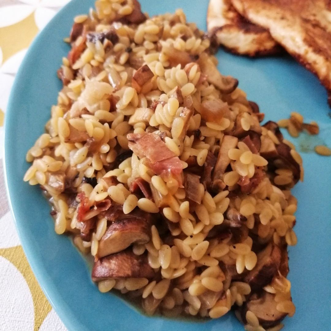 "Risotto" con champiñones y jamón 