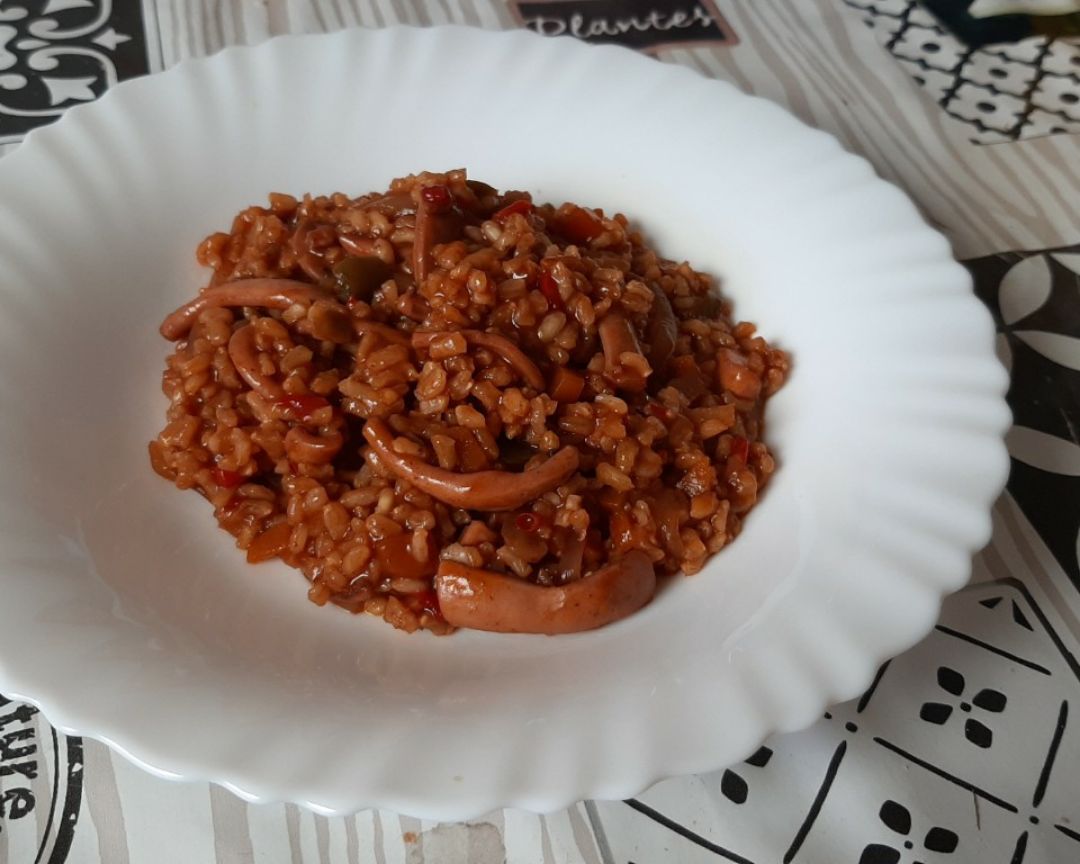 Arroz integral con calamar y verduras